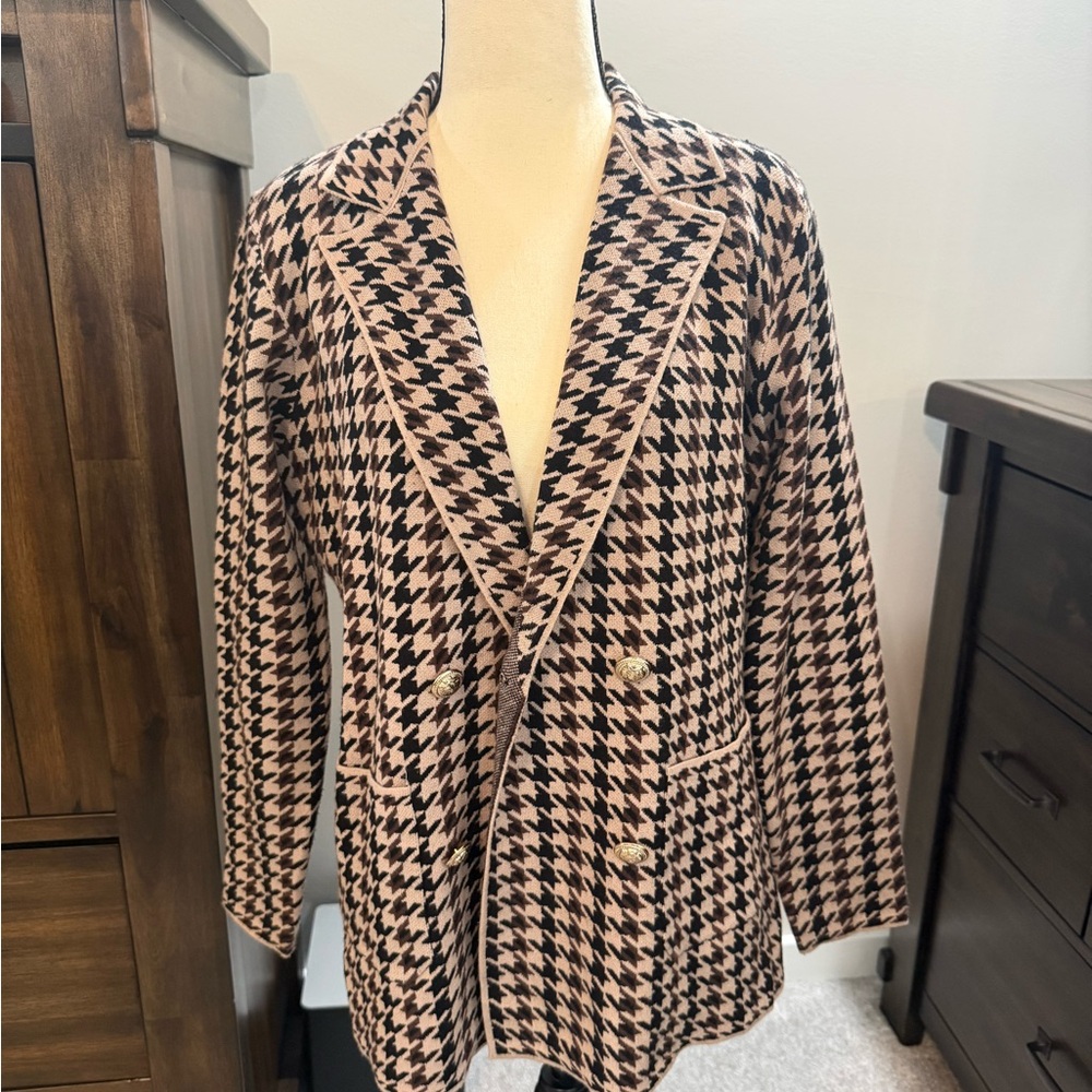 Joie Brown and Black Houndstooth Double Breasted Blazer